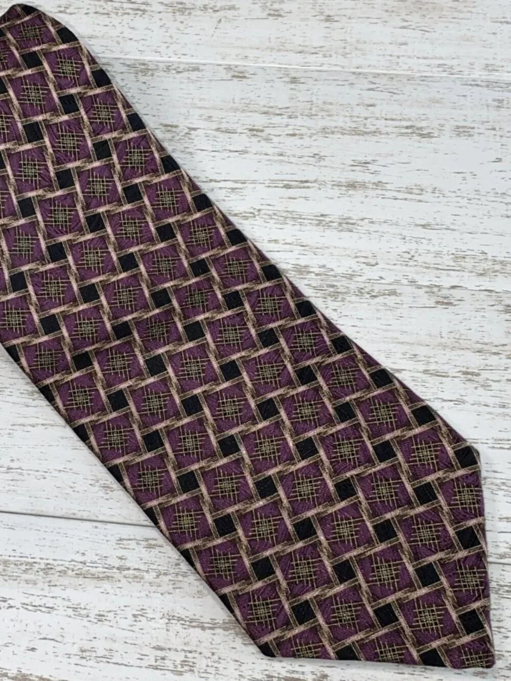 Robert Talbott Plum Black 100% Silk Lattice Woven Vintage Tie 4” Wide
